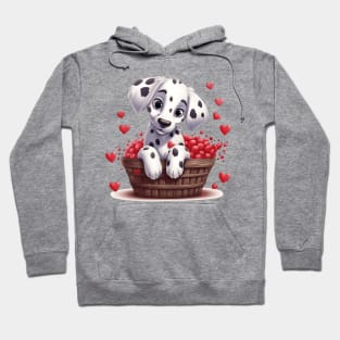 Cartoon Dalmatian Dog in Hearts Basket Hoodie